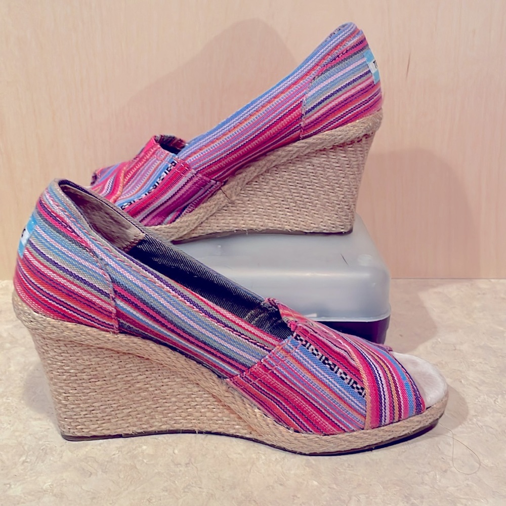 TOMS Multi Colored Pink Purple Blue Wedge